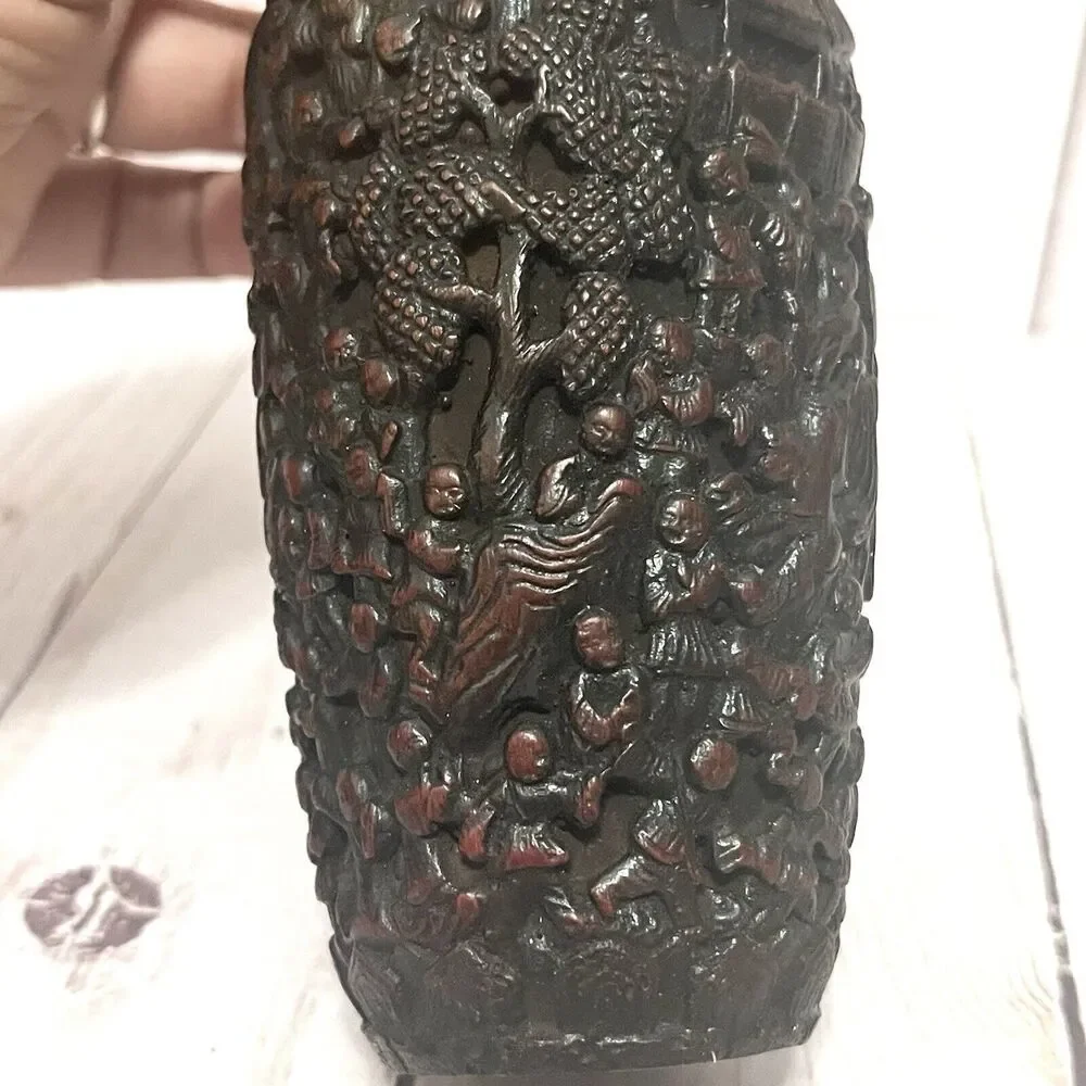 Chinese Vintage Carved Ornate War Scene Vase